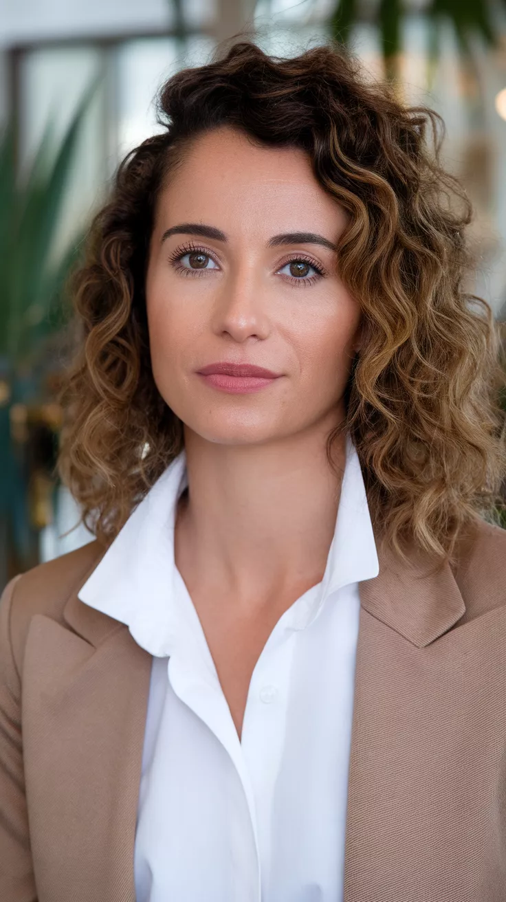 Tousled Curly Waves A beautiful 32-year-old woman with a tousled curly waves.