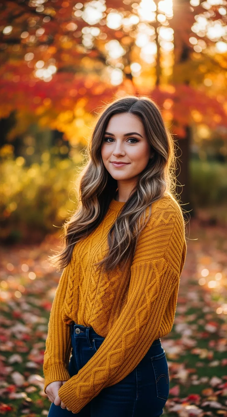 Textured Beach Waves A 21-year-old woman with textured beach waves, outdoor fall background.