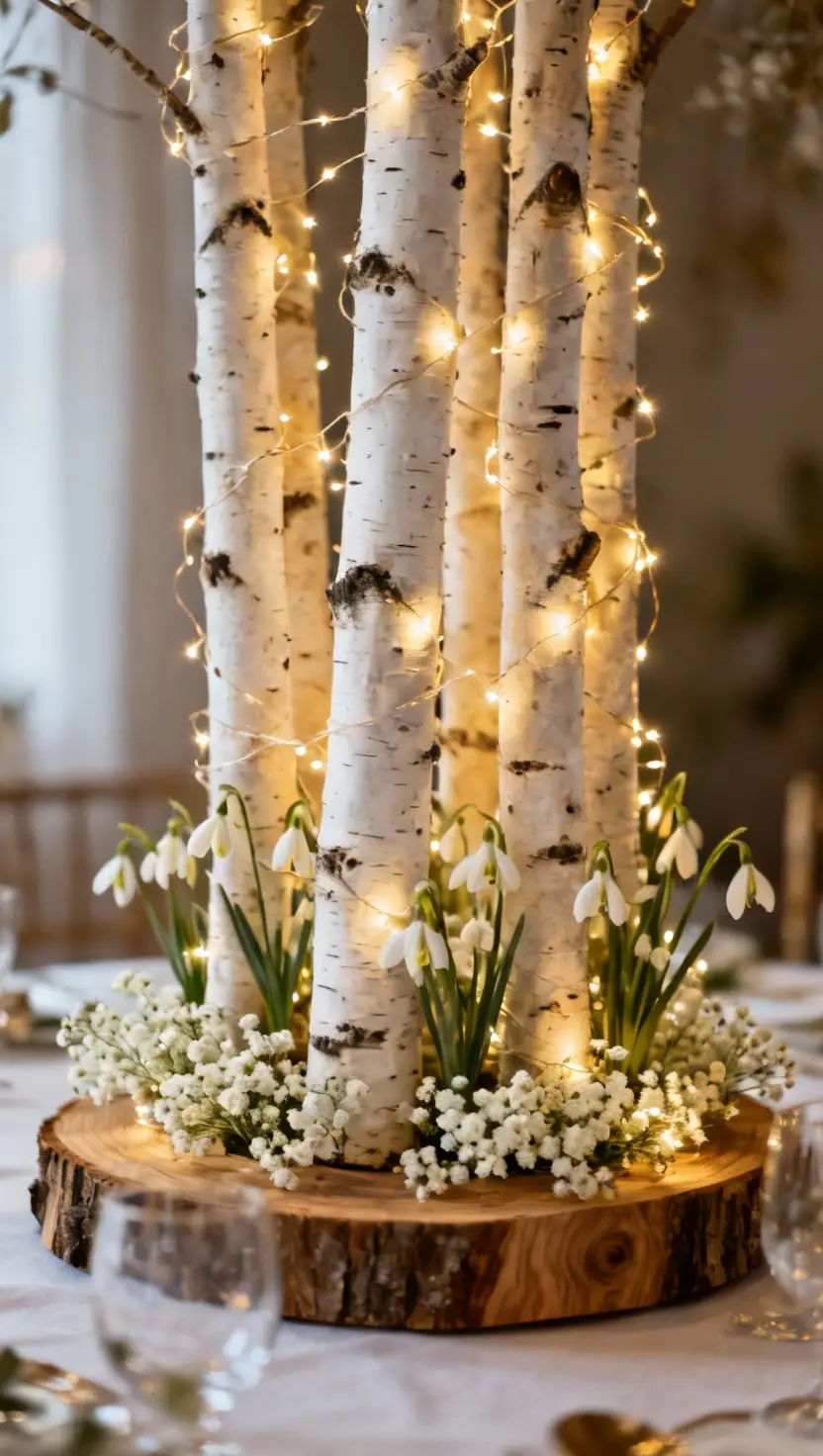 Birch Tree Winter Wedding Centerpiece
