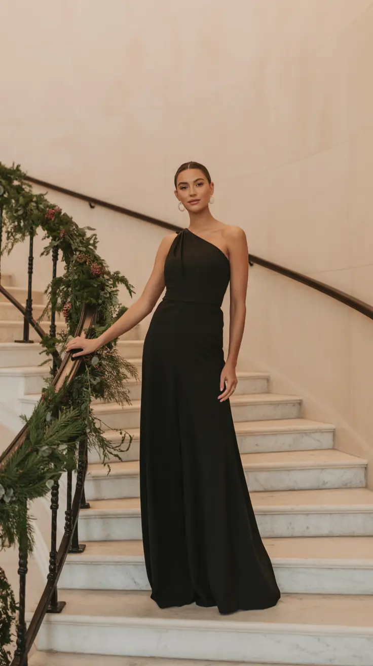 Black One-Shoulder Maxi Dress
