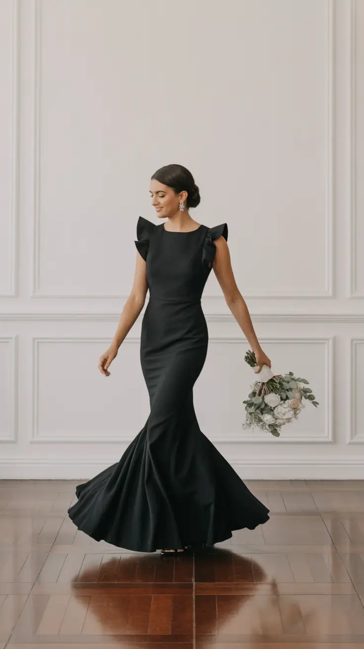 Black Sleeveless Ruffled Mermaid Maxi Dress