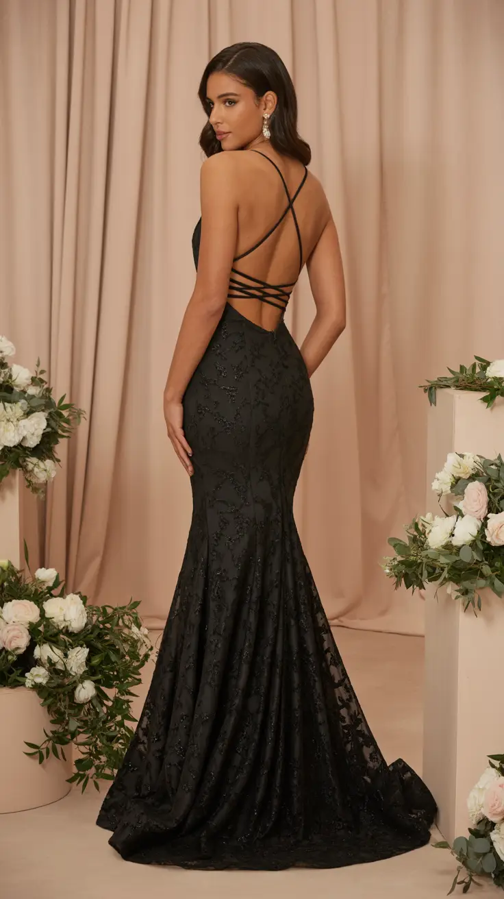 Black Strappy Backless Mermaid Maxi Dress
