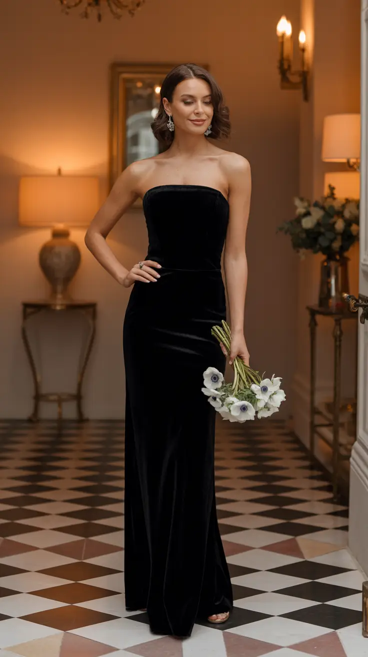 Black Velvet Strapless Maxi Dress