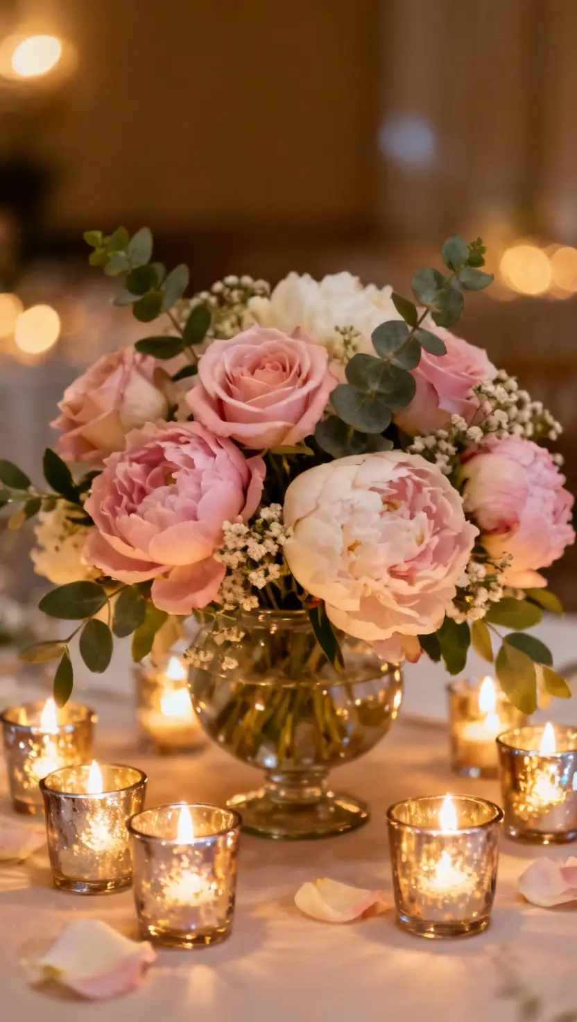 Blush Wedding Centerpiece With Votives
