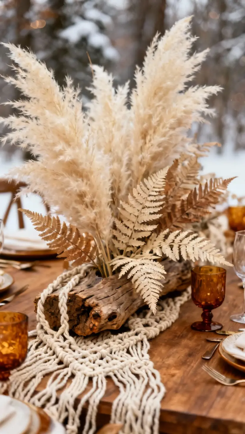 Boho Winter Wedding Centerpiece With Pampas Grass
