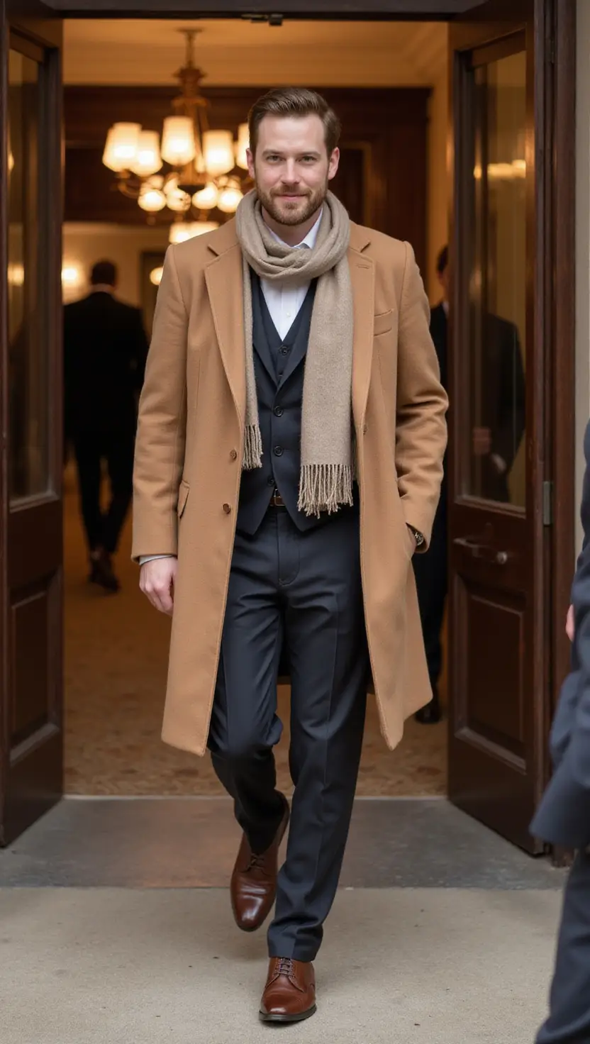 Camel Overcoat Over Dress Pants