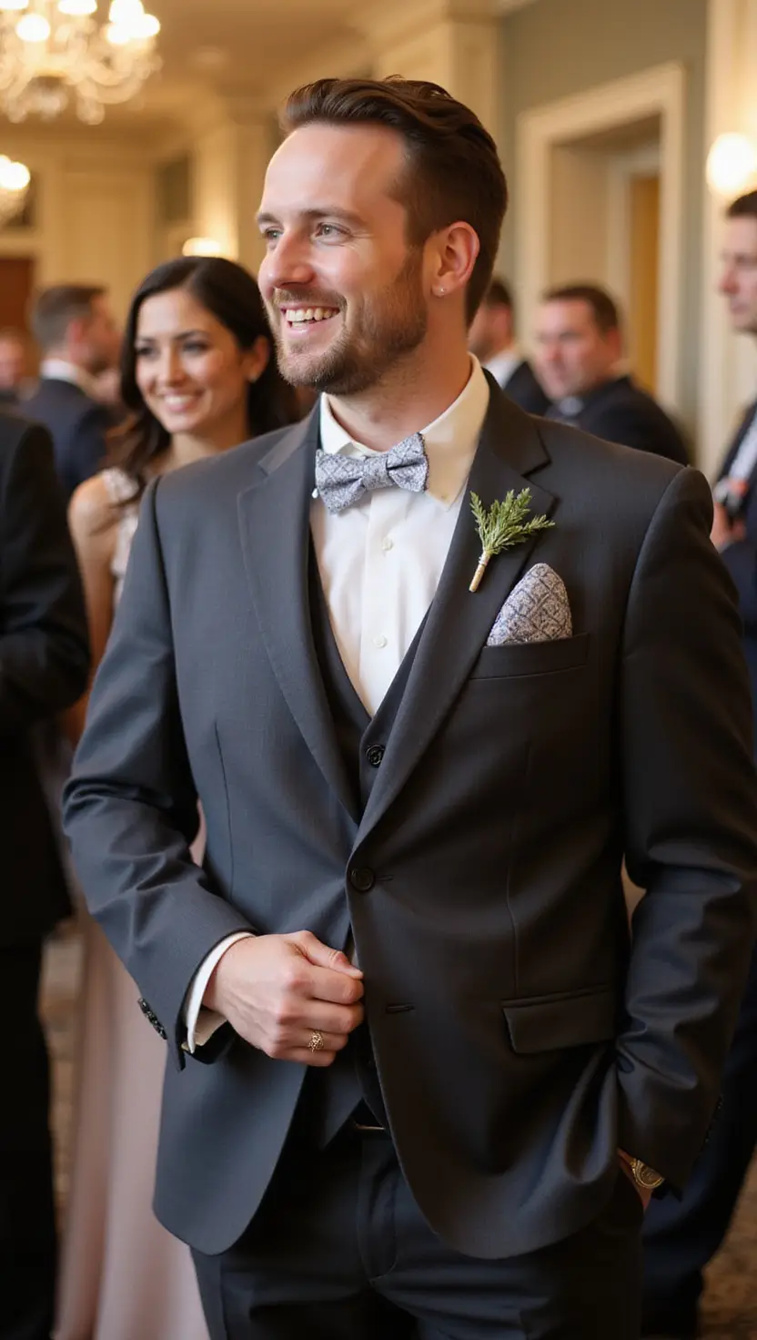 Charcoal Suit With Silver Accessories