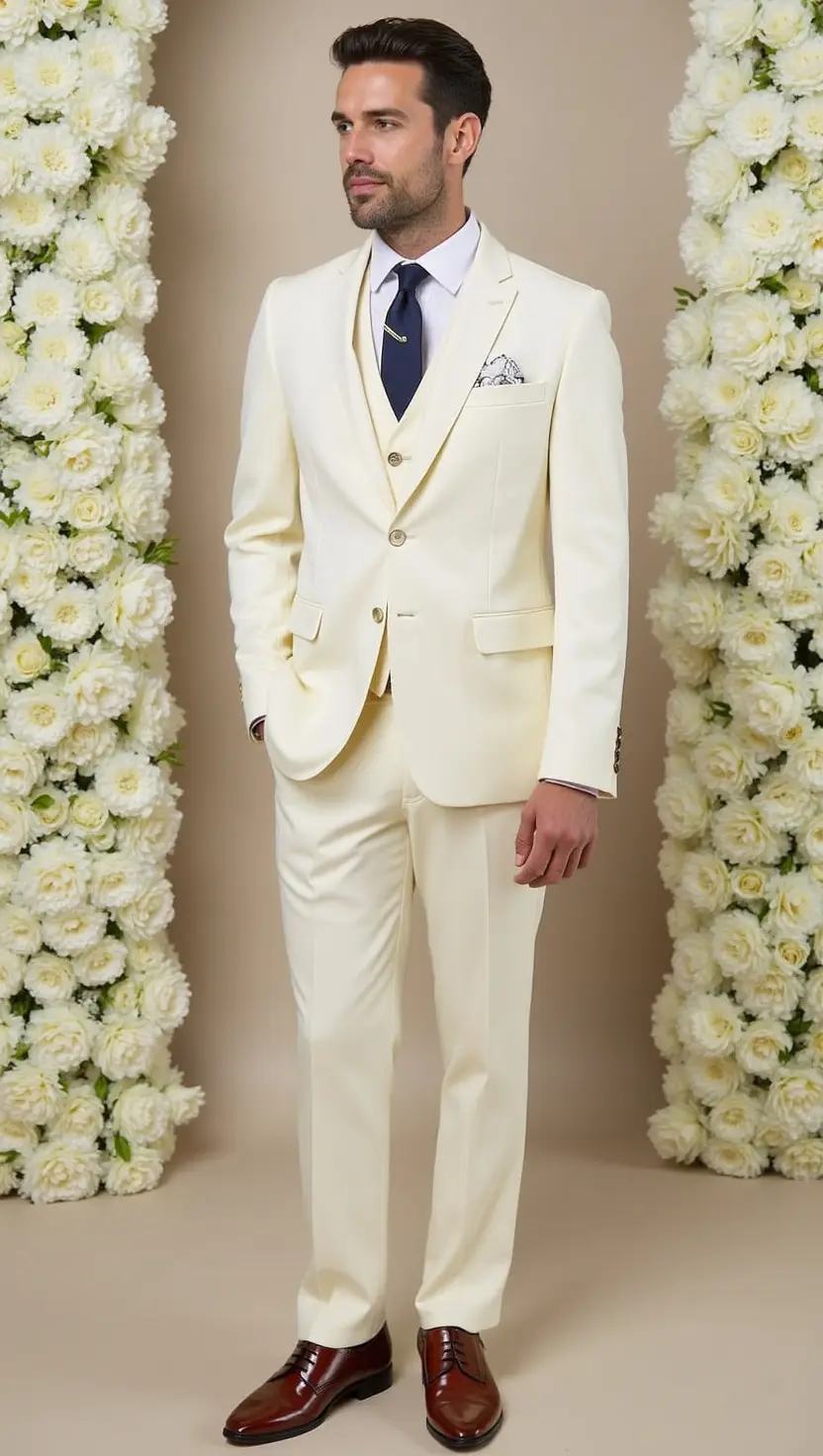 Cream-Colored Suit for Formal Winter Weddings