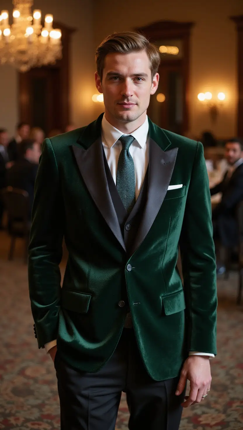 Dark Green Velvet Jacket With Black Pants