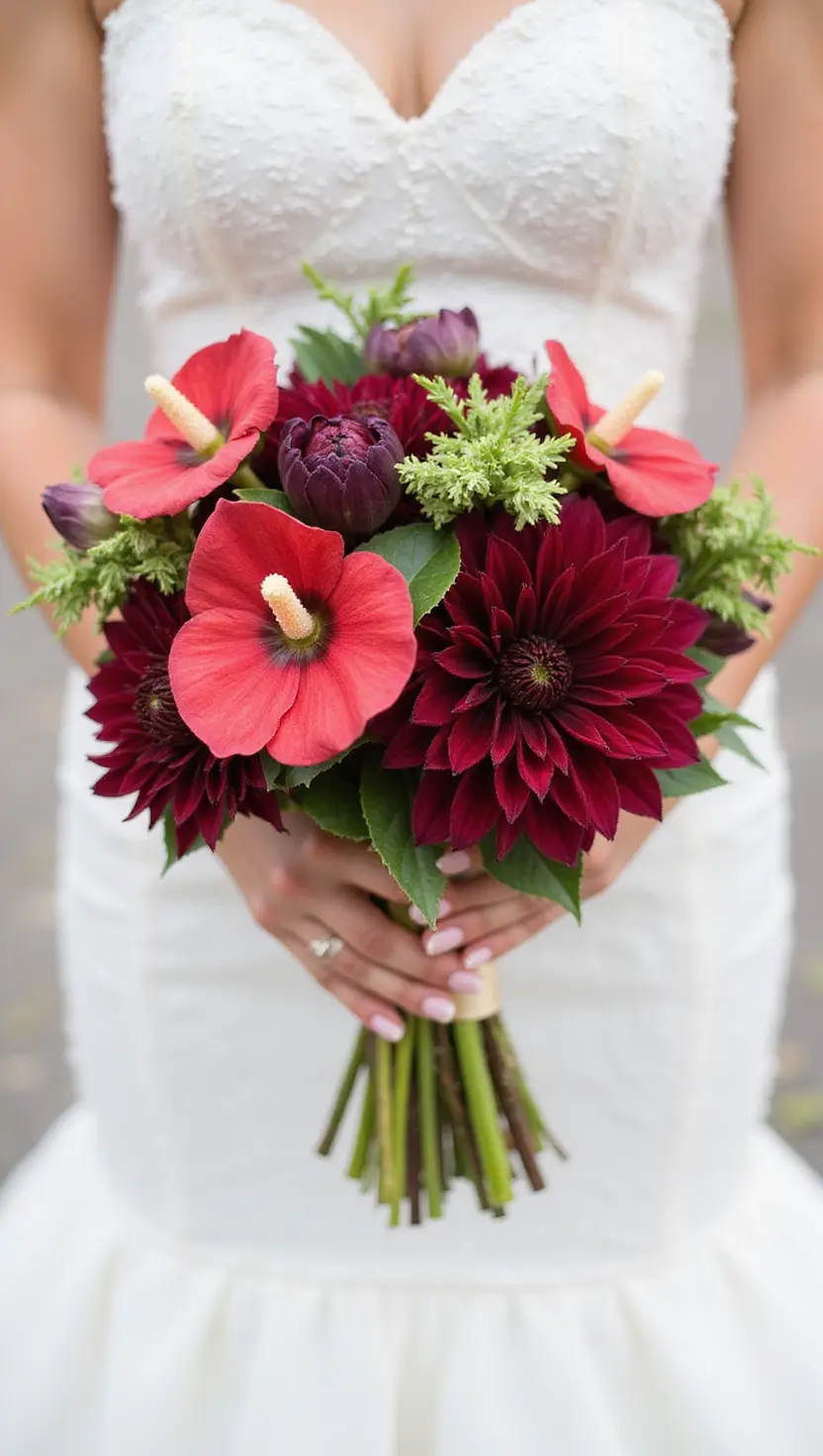 Dramatic Winter Wedding Bouquet With Anthurium