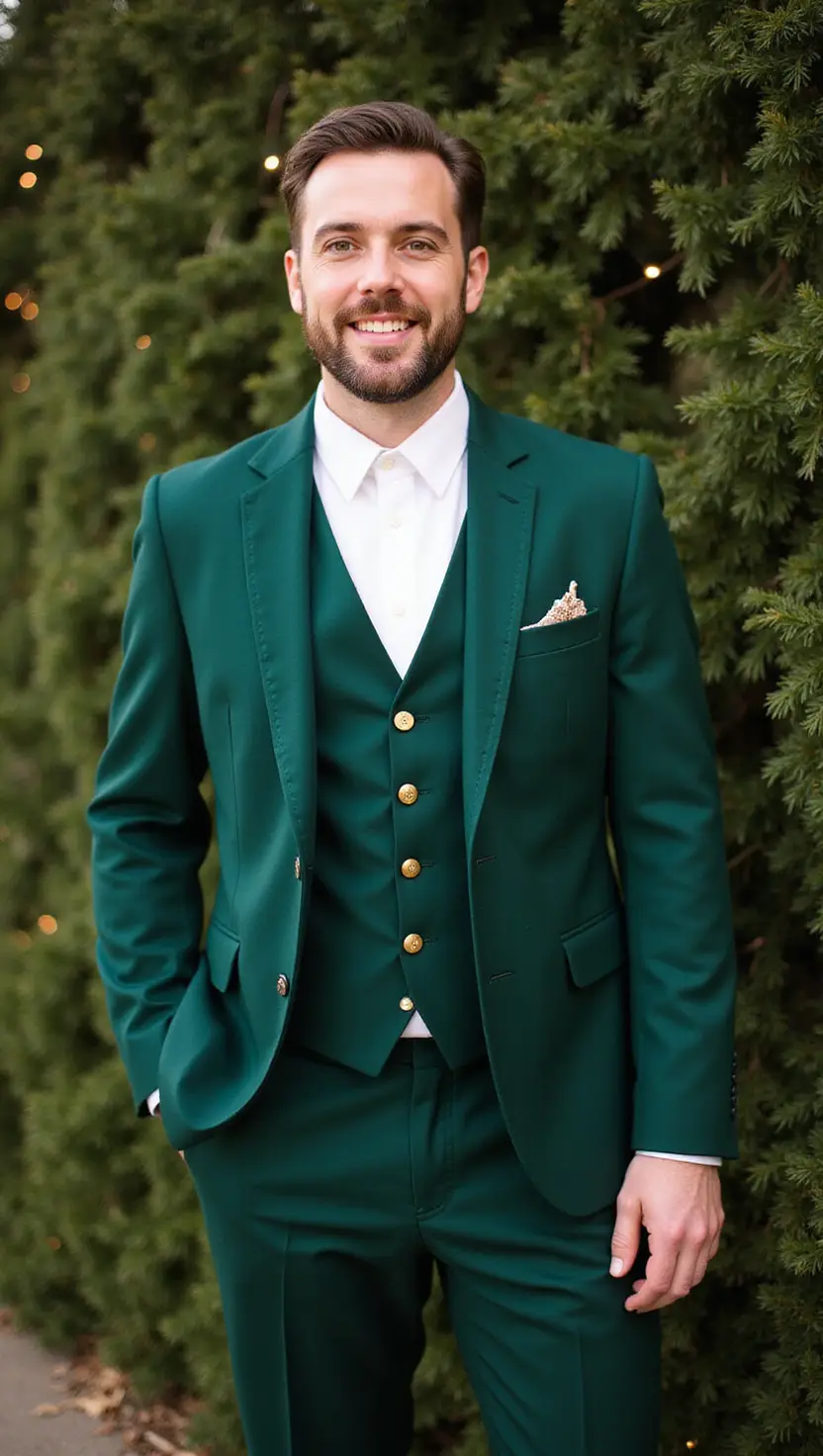 Forest Green Suit With Gold Buttons
