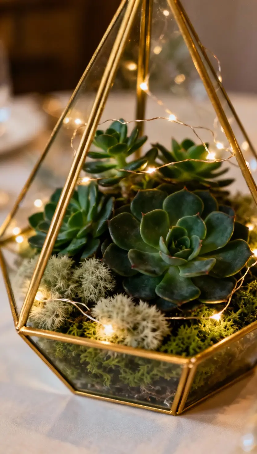 Golden Terrarium Centerpiece With Greenery