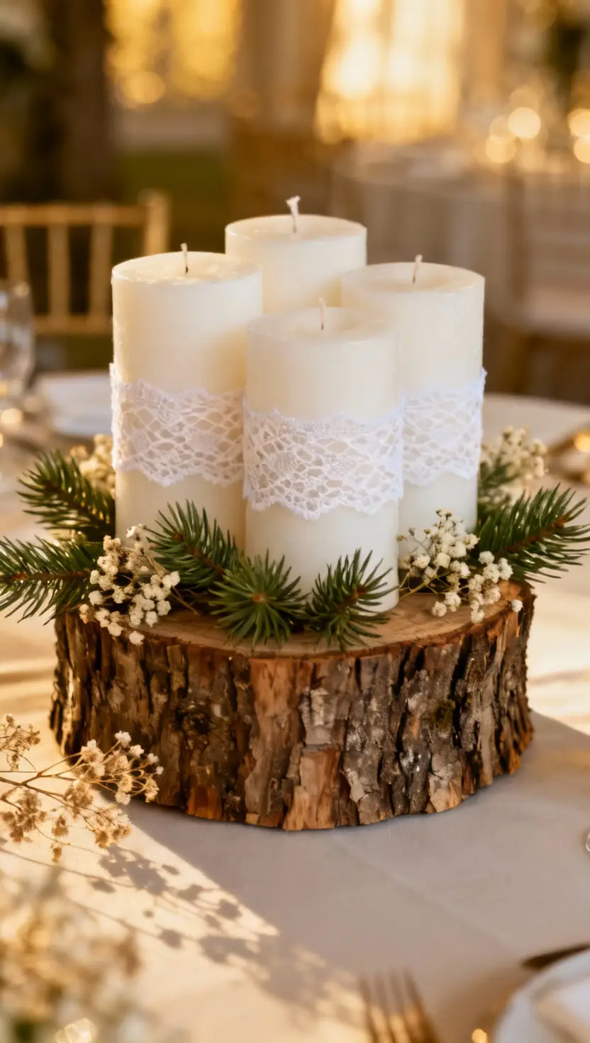 Mini Tree Stump Centerpiece With Candles