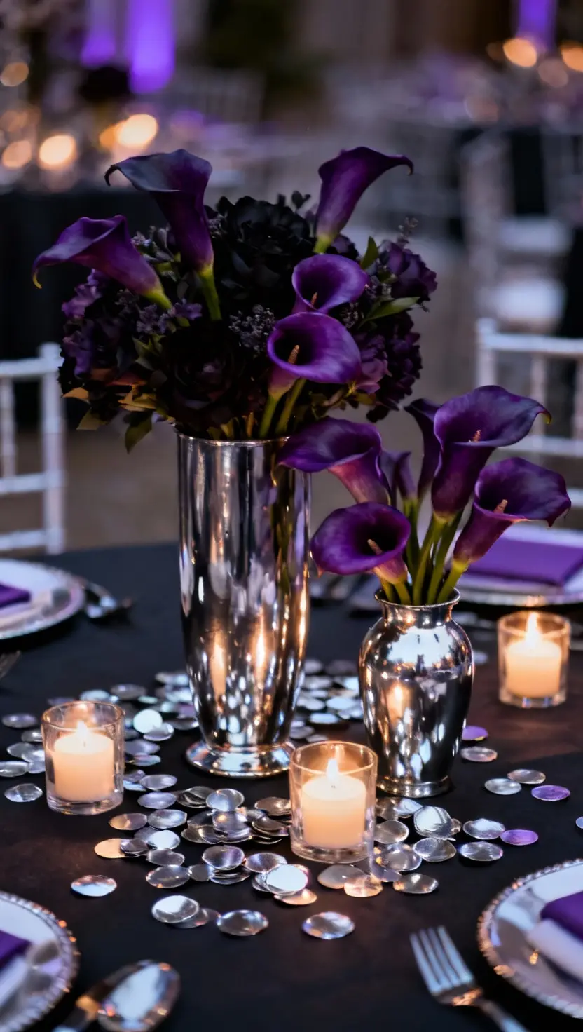 Moody Wedding Centerpiece With Silver Accents