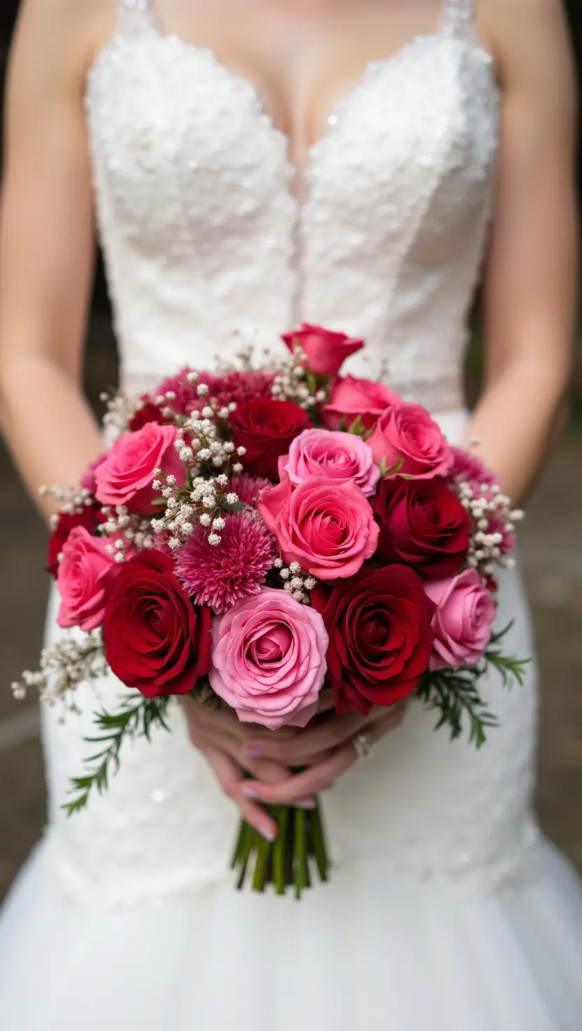 Pink and Red Winter Wedding Bouquet