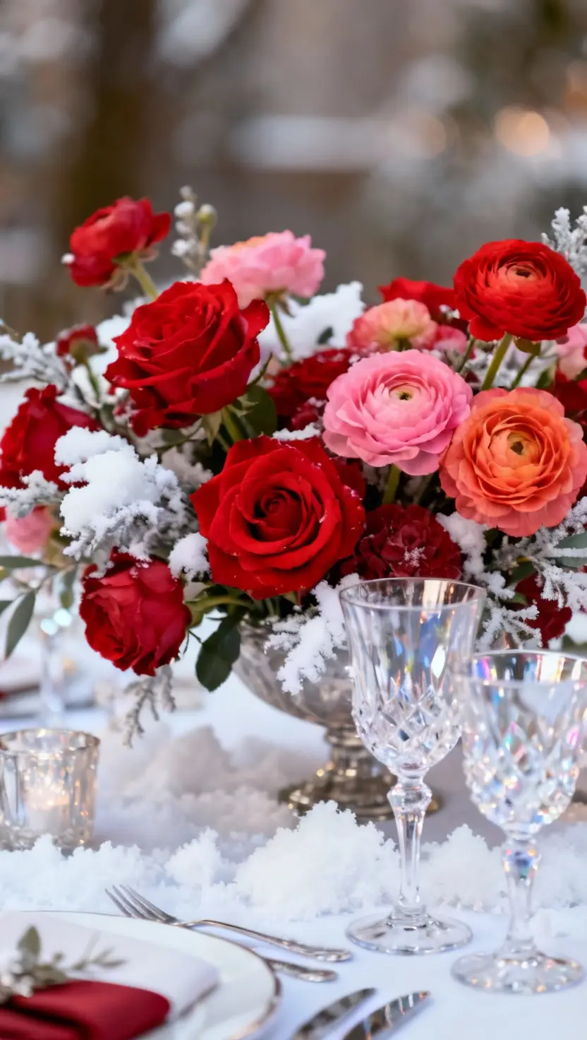 Red and Pink Winter Wedding Centerpiece