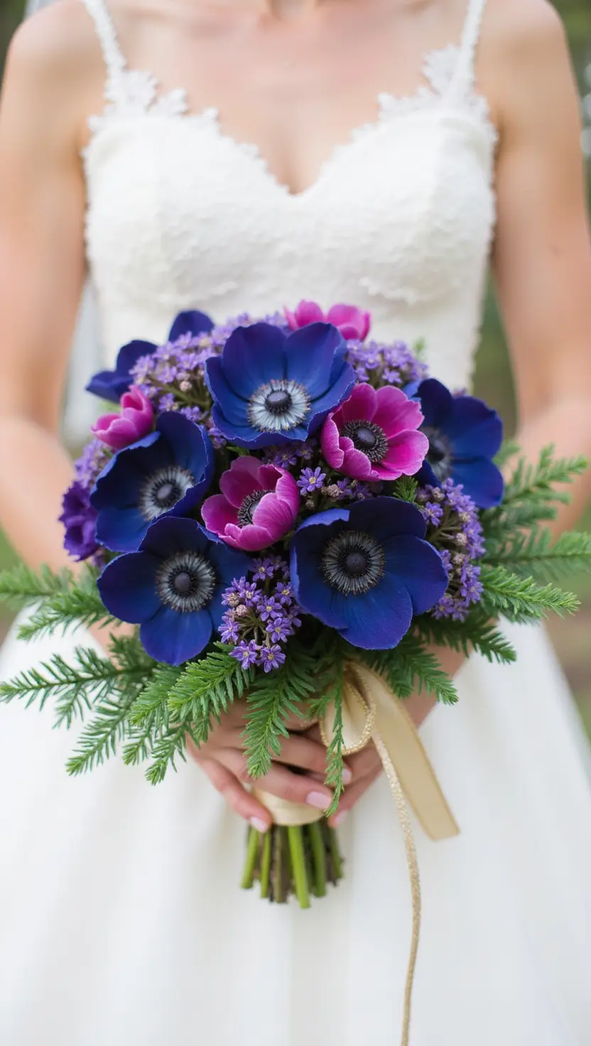 Regal Jewel-Tone Winter Wedding Bouquet With Blue and Purple