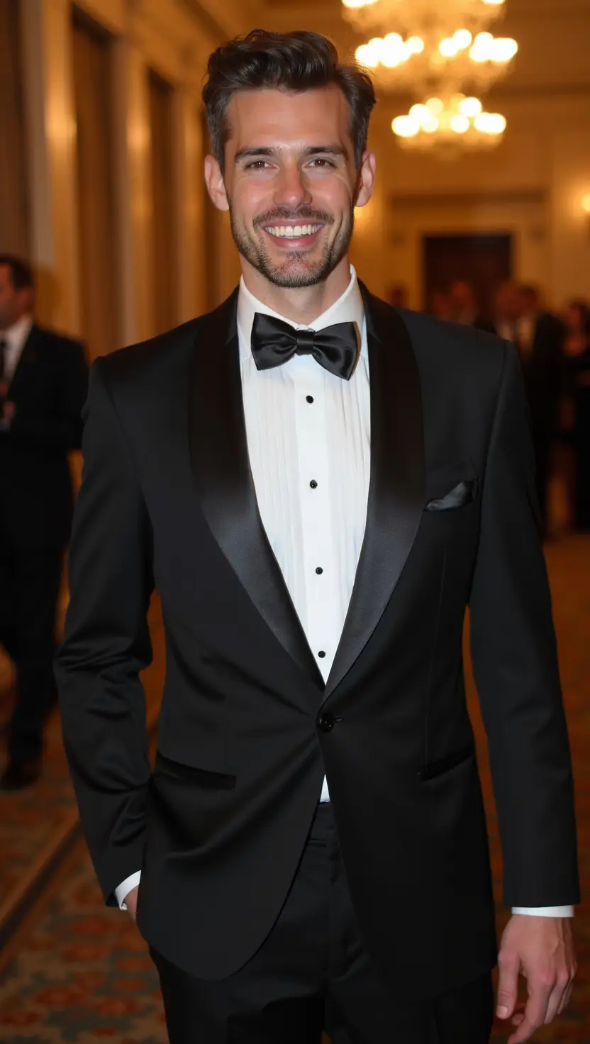 Satin-Trimmed Tuxedo for Black-Tie Winter Weddings