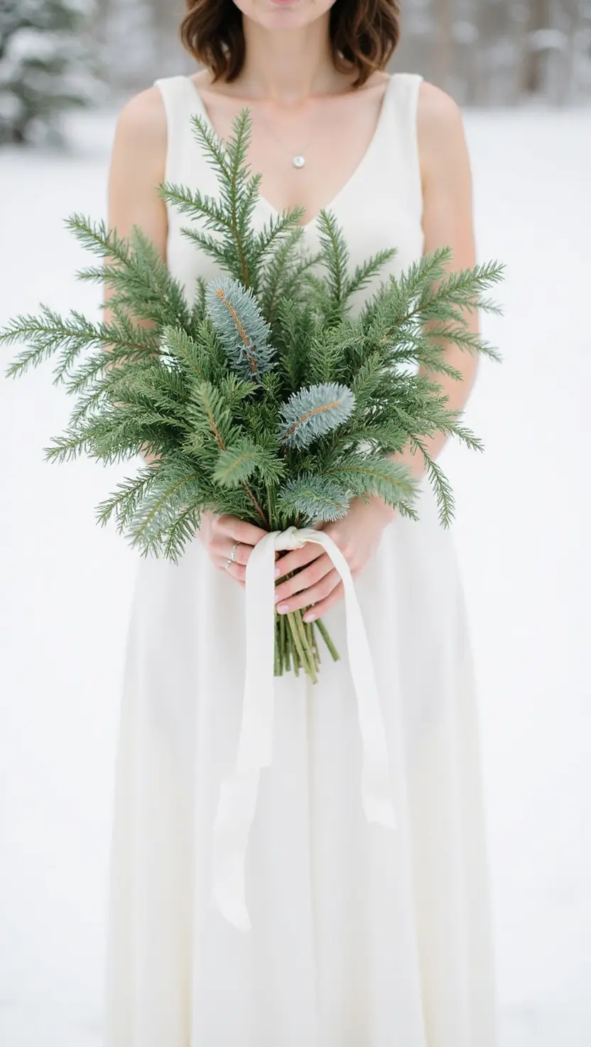 Simple Greenery Winter Wedding Bouquet