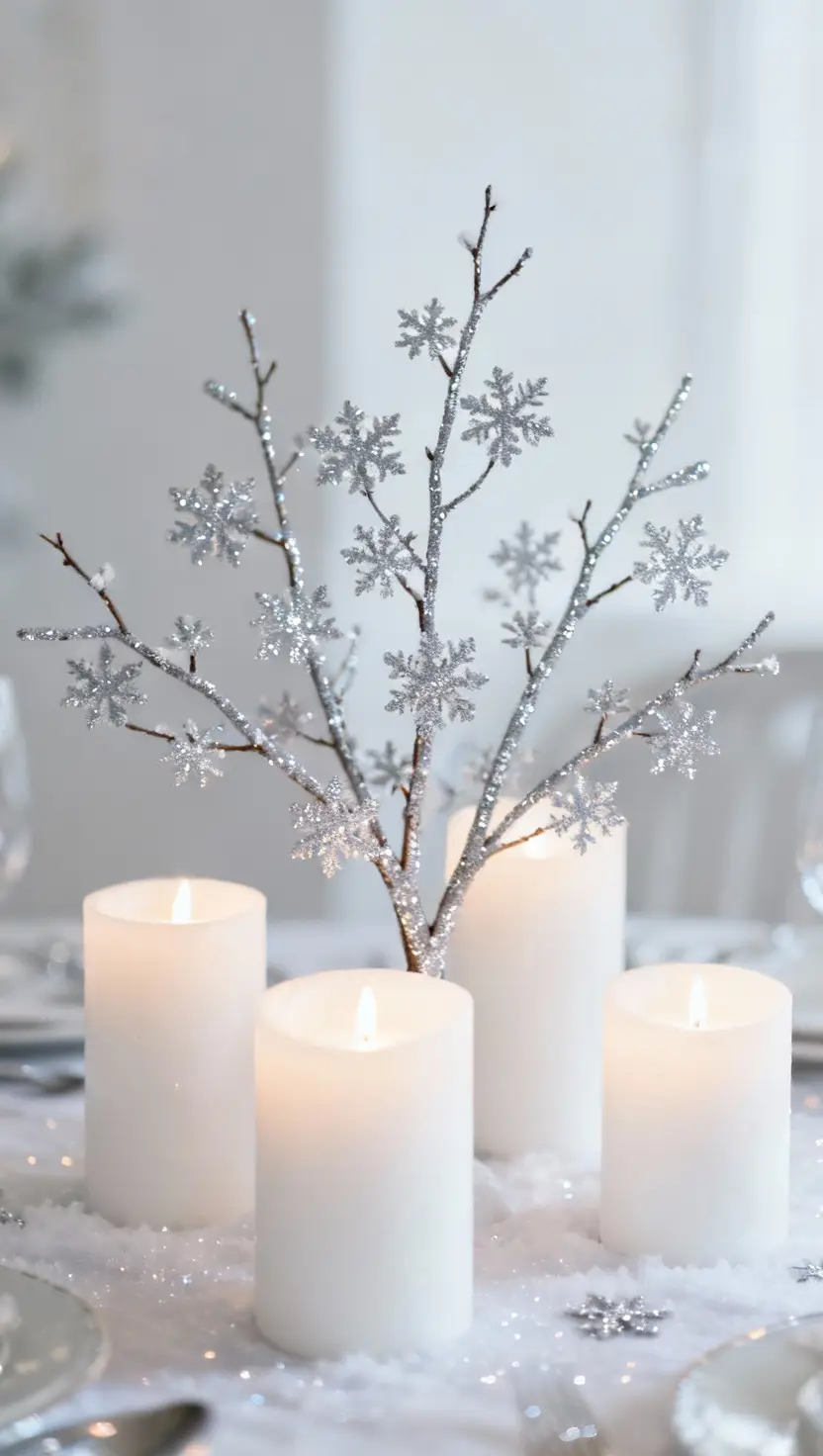 Simple Wedding Centerpiece With Glitter Snowflakes