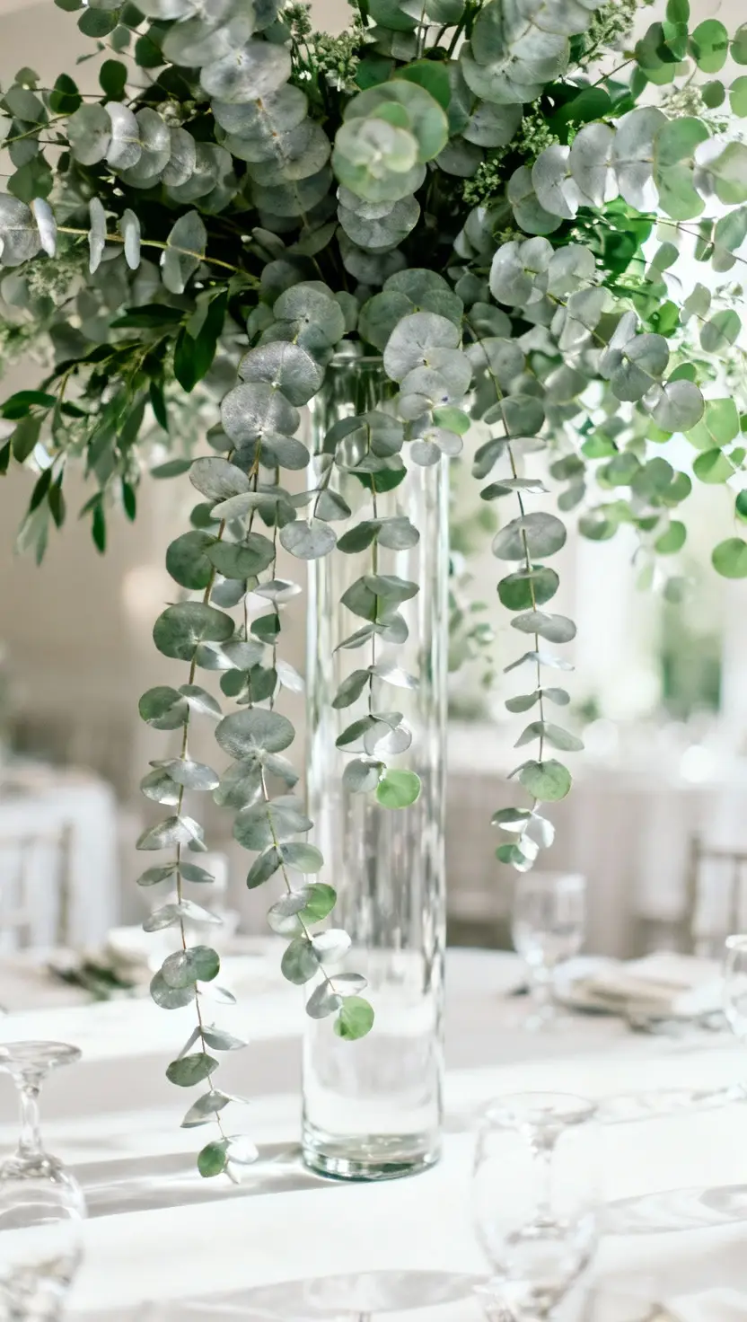 Tall Wedding Centerpiece With Silver Dollar Eucalyptus
