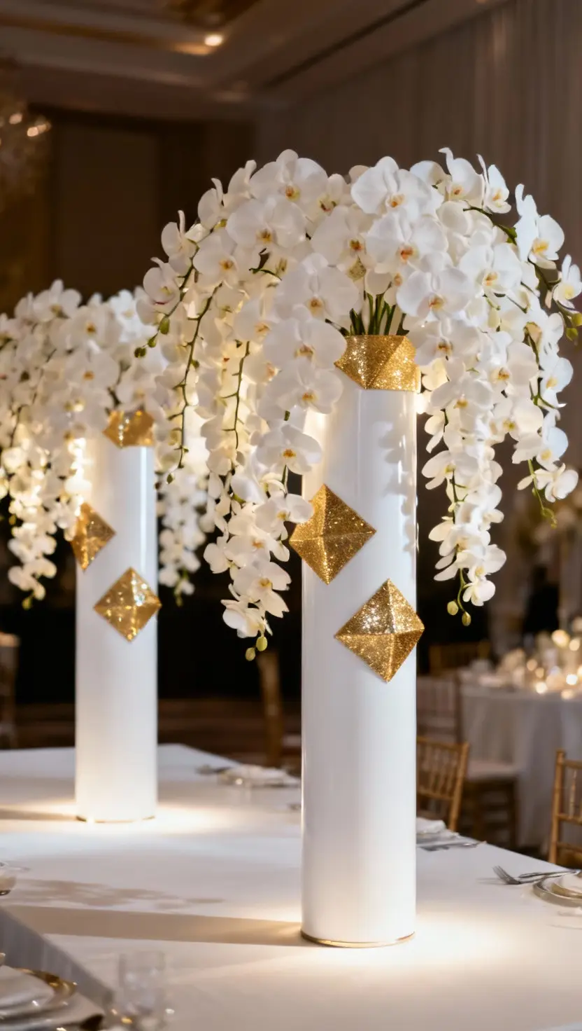 Tall White and Gold Wedding Centerpieces