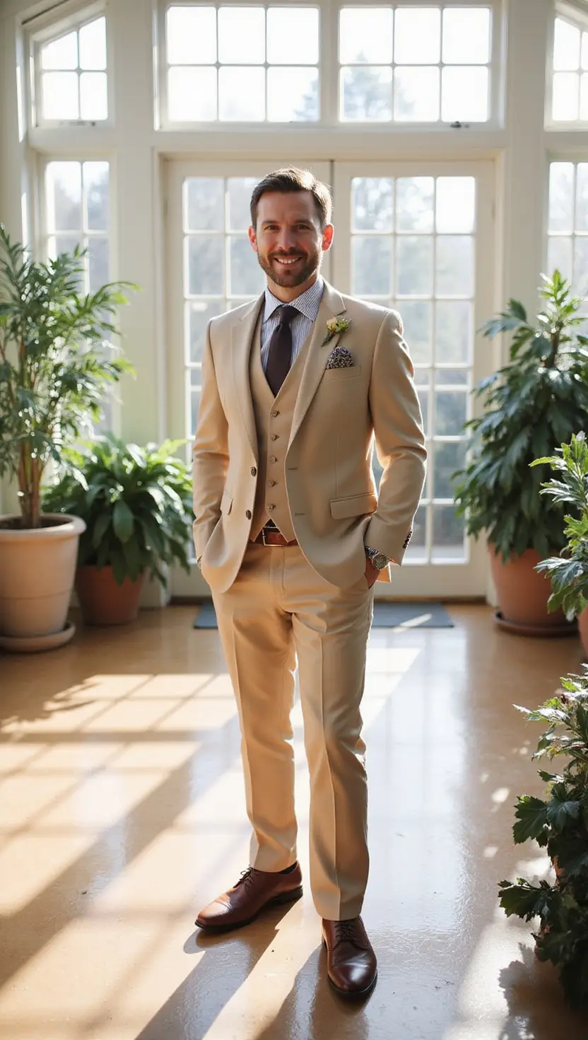 Tan Suit With Chocolate Brown Accessories