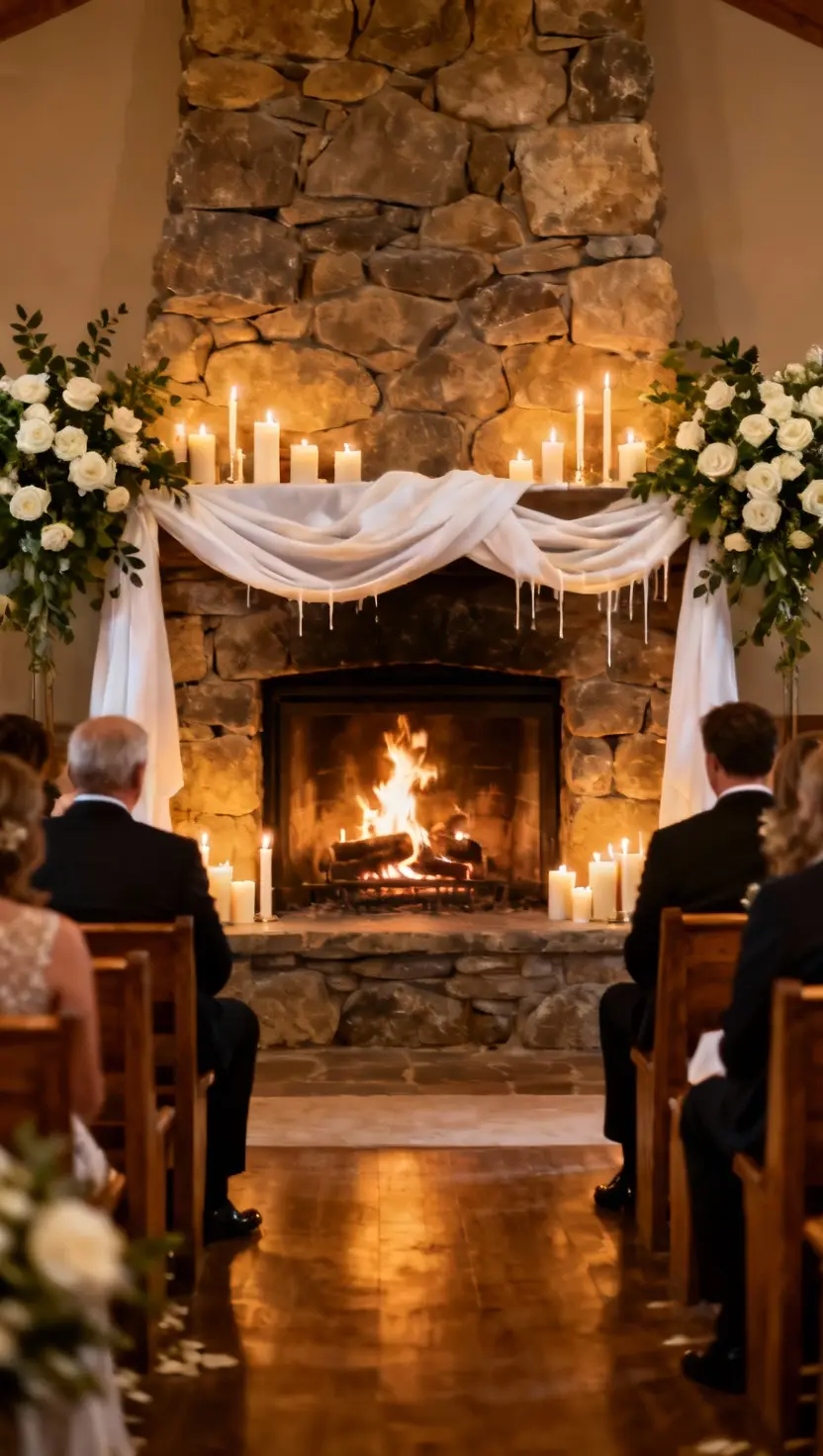 Warm Fireplace Ceremony Settings
