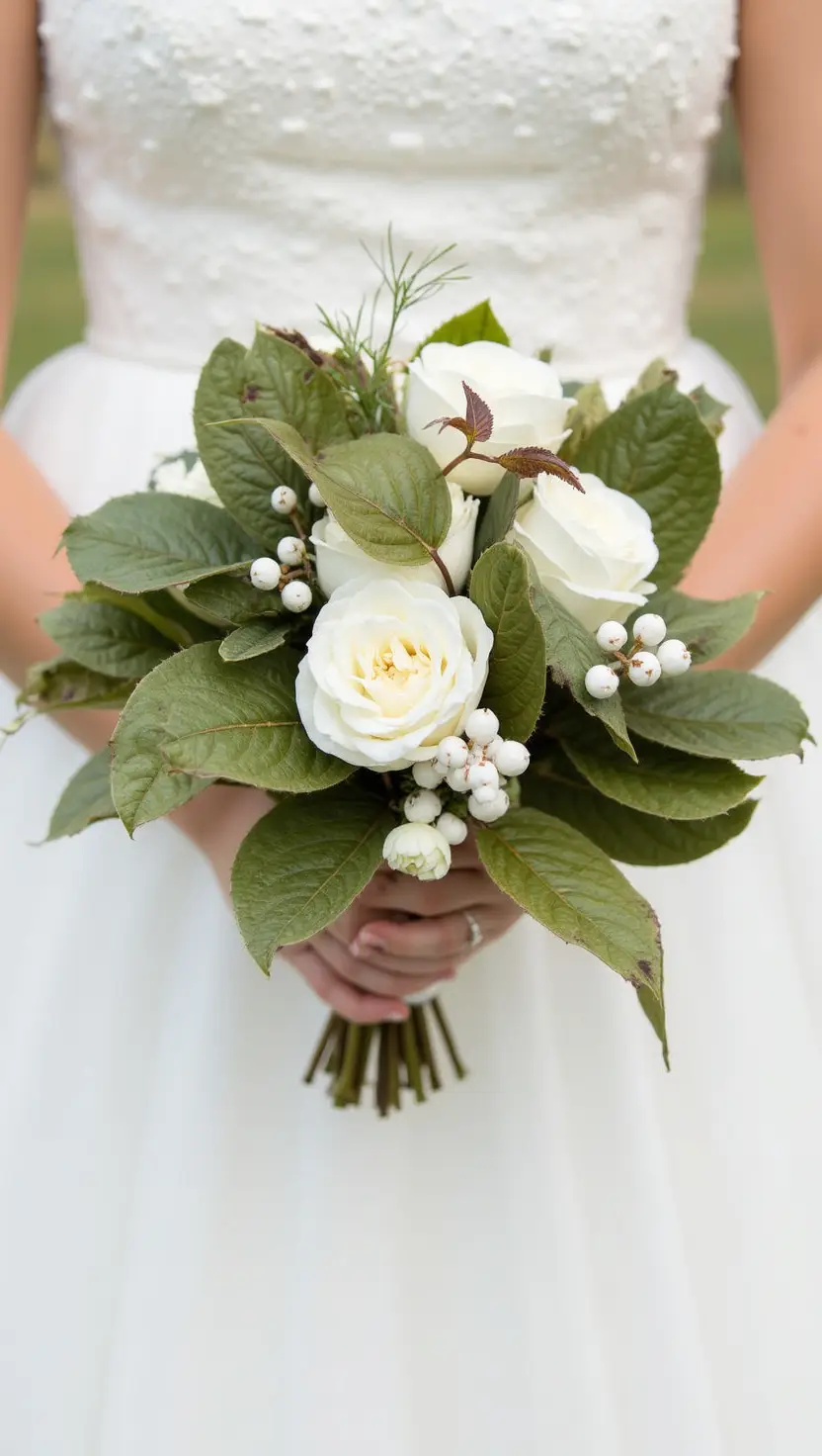 Winter Wedding Bouquet With Magnolia Leaves