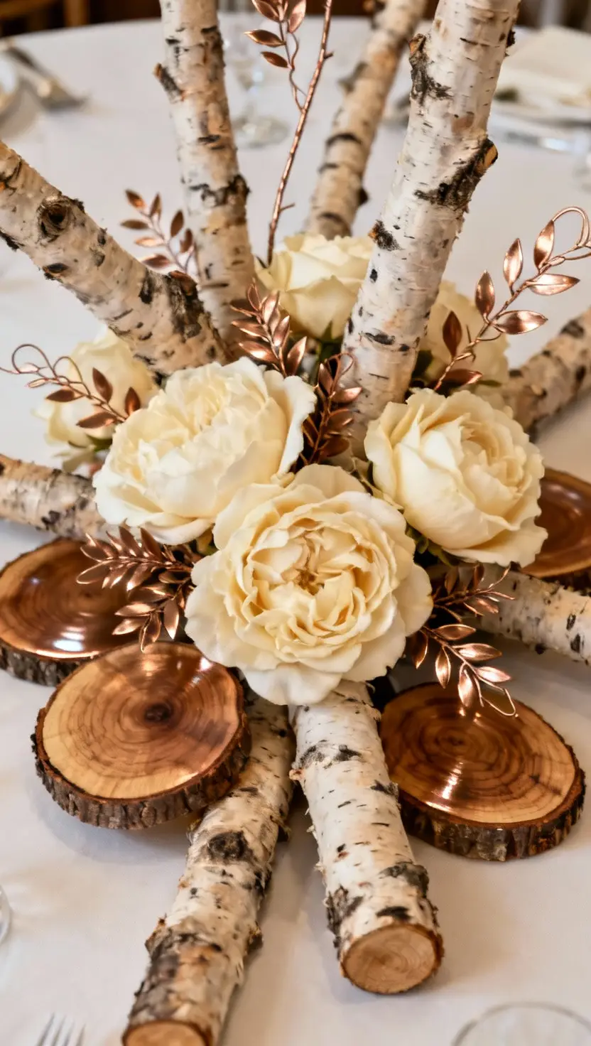 Winter Wedding Centerpiece With Wooden Accents