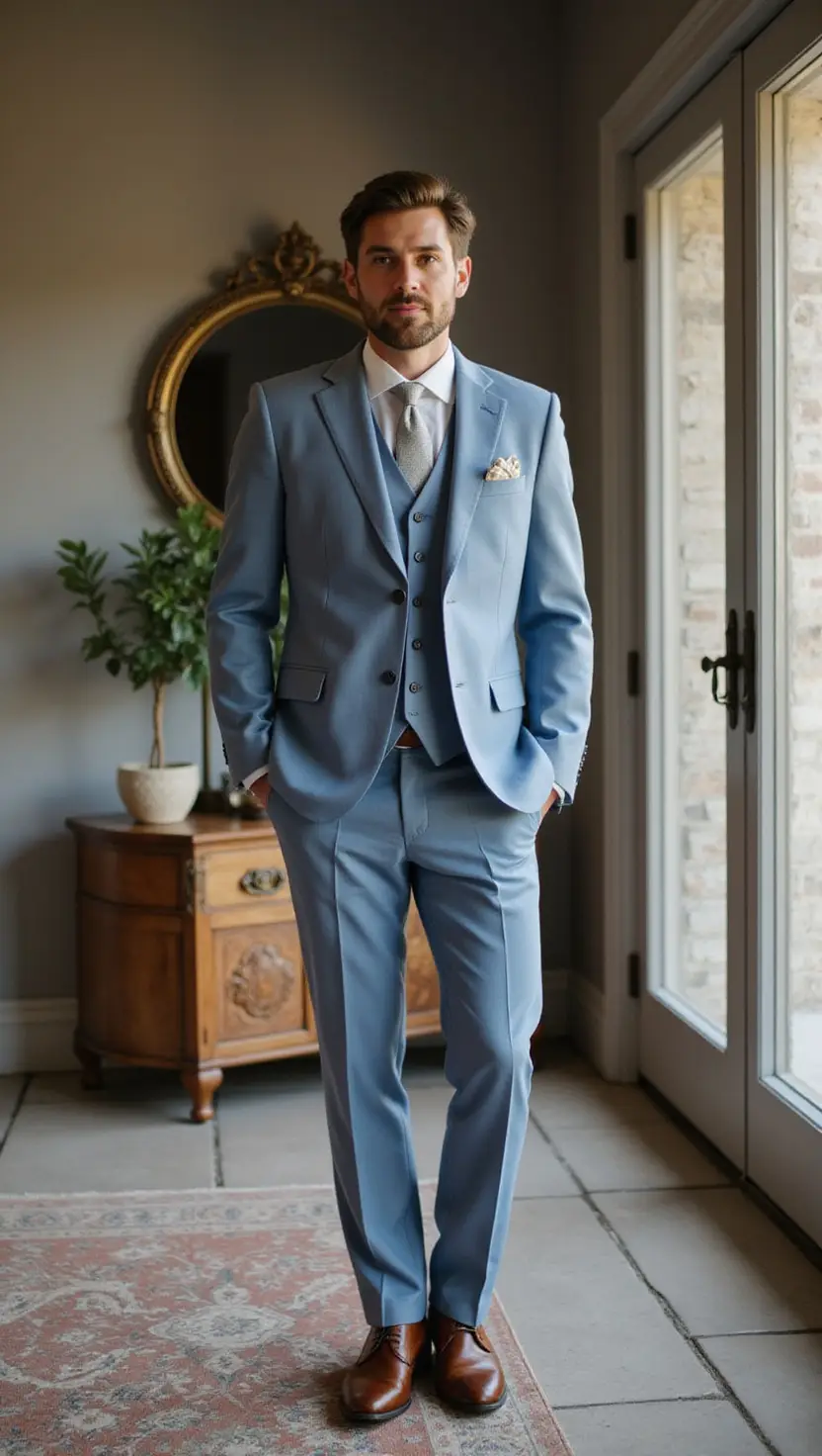 Wool Blend Suit in Slate Blue