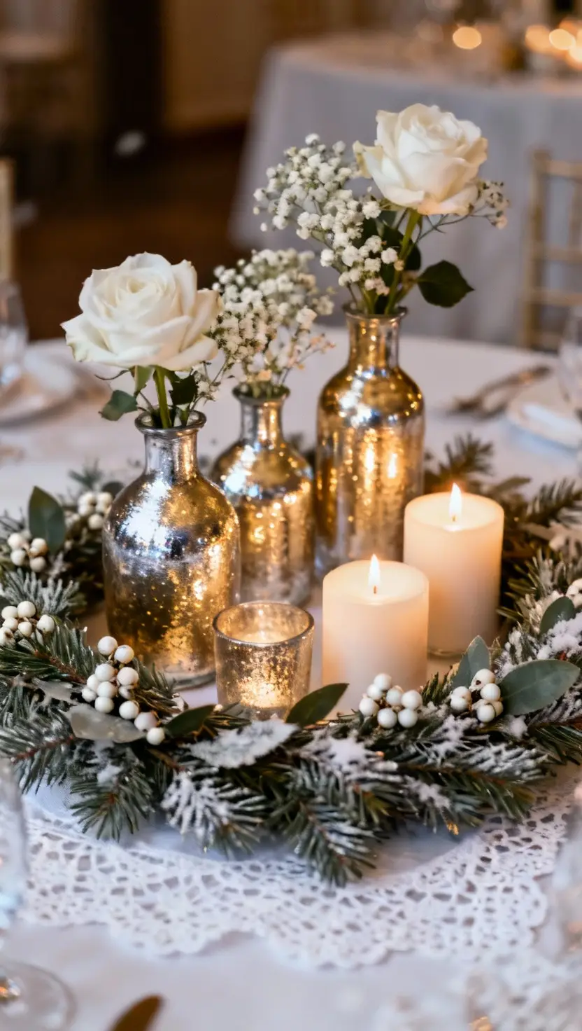 Wreath and Mercury Glass Centerpiece